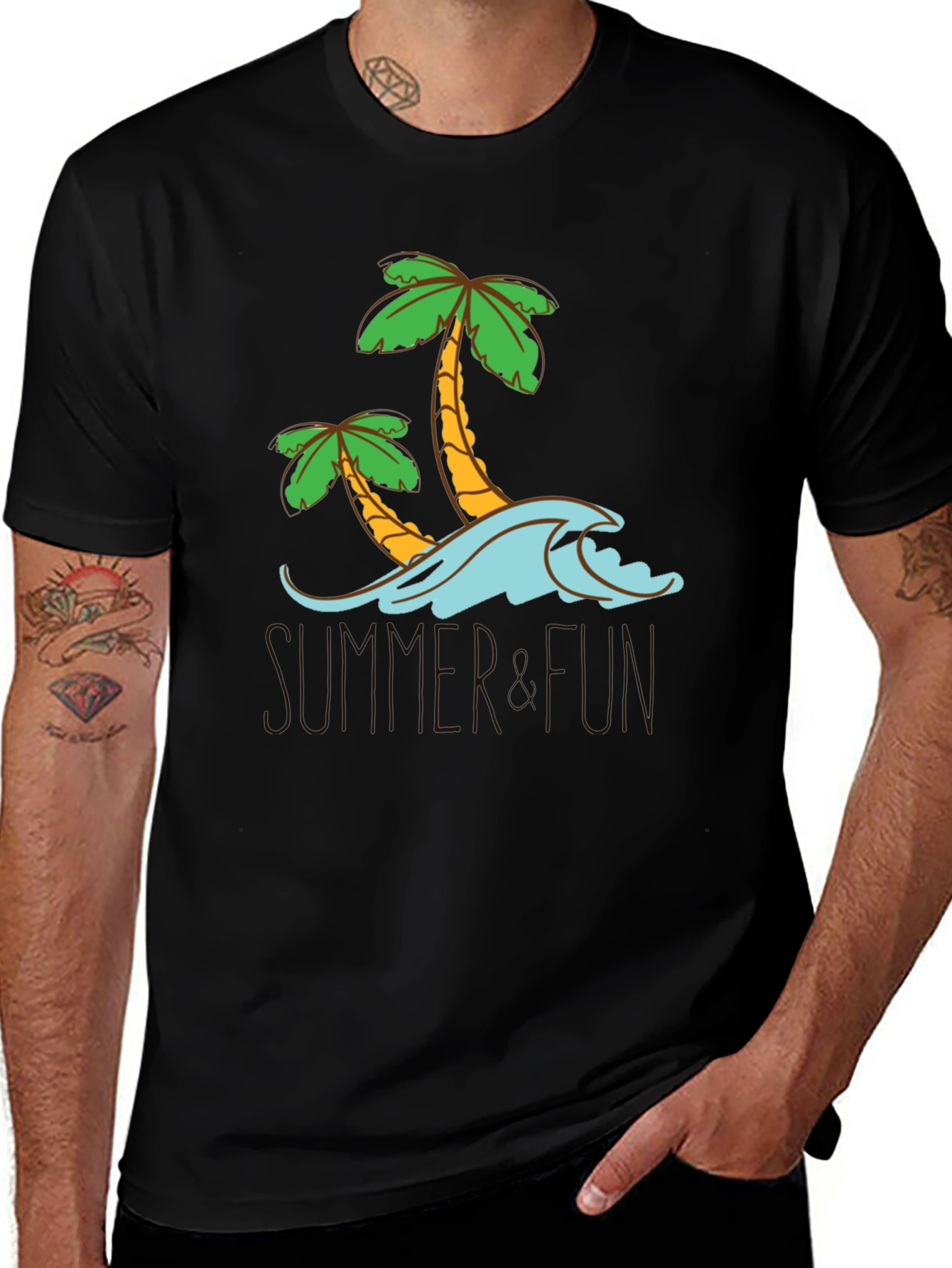 Summer Fun Palm Tree Graphic Tee - Black Cotton