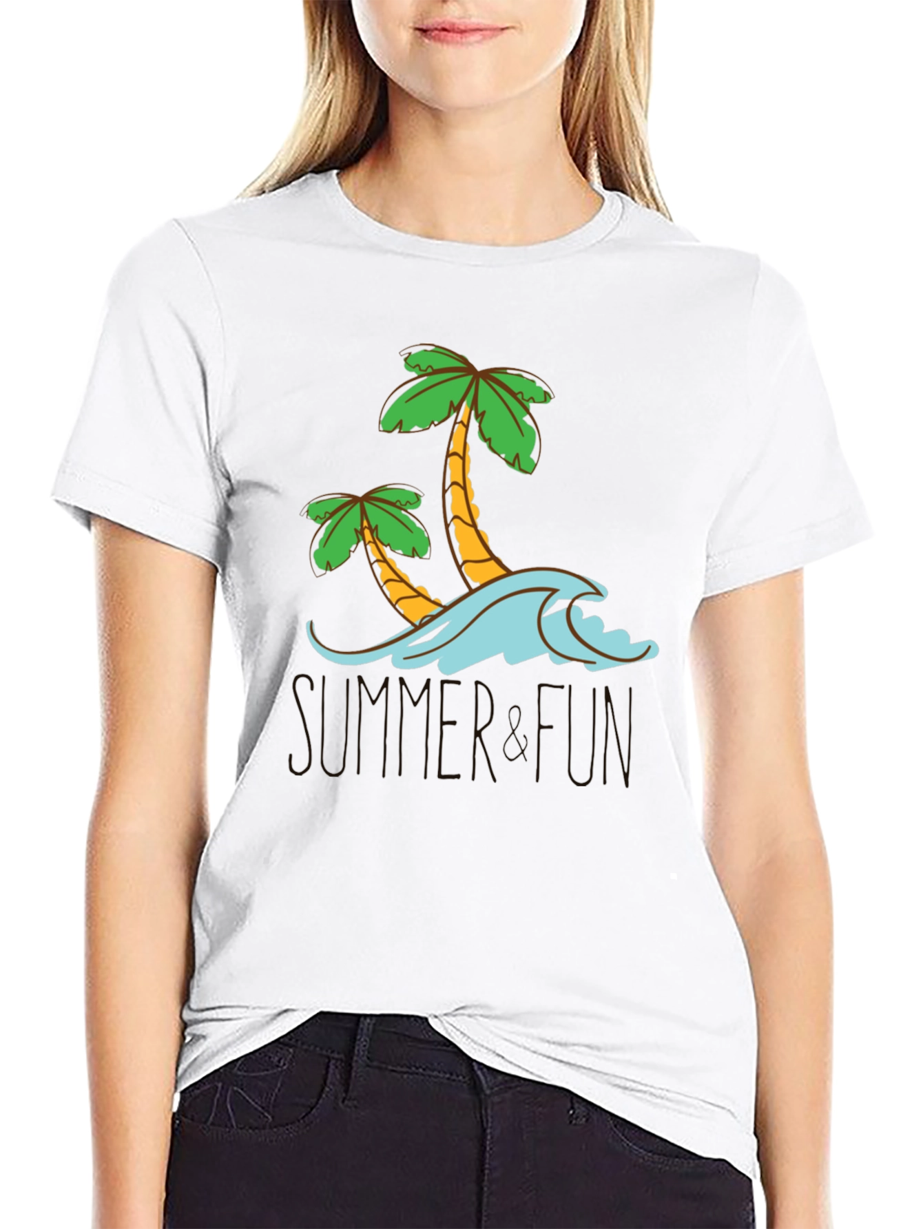 Summer Fun Palm Tree Graphic Tee - Black Cotton
