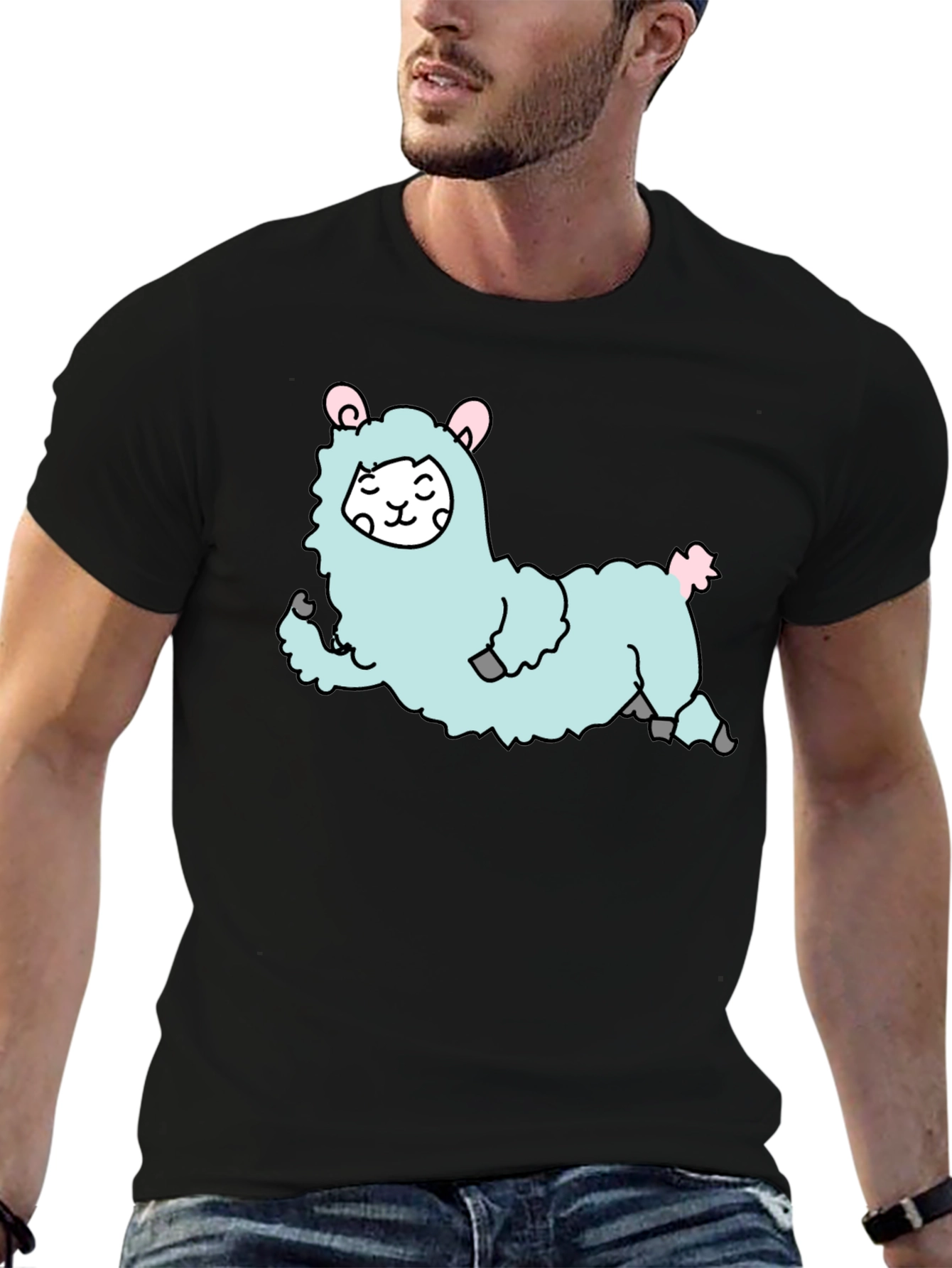 Cute Llama Graphic T-Shirt - Black