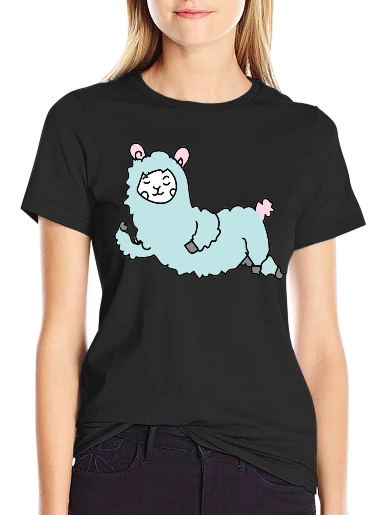 Cute Llama Graphic T-Shirt - Black