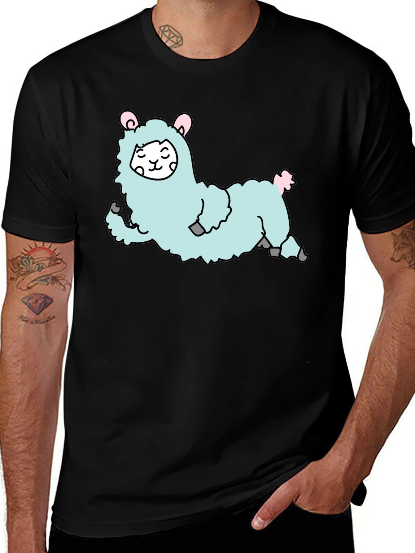 Cute Llama Graphic T-Shirt - Black