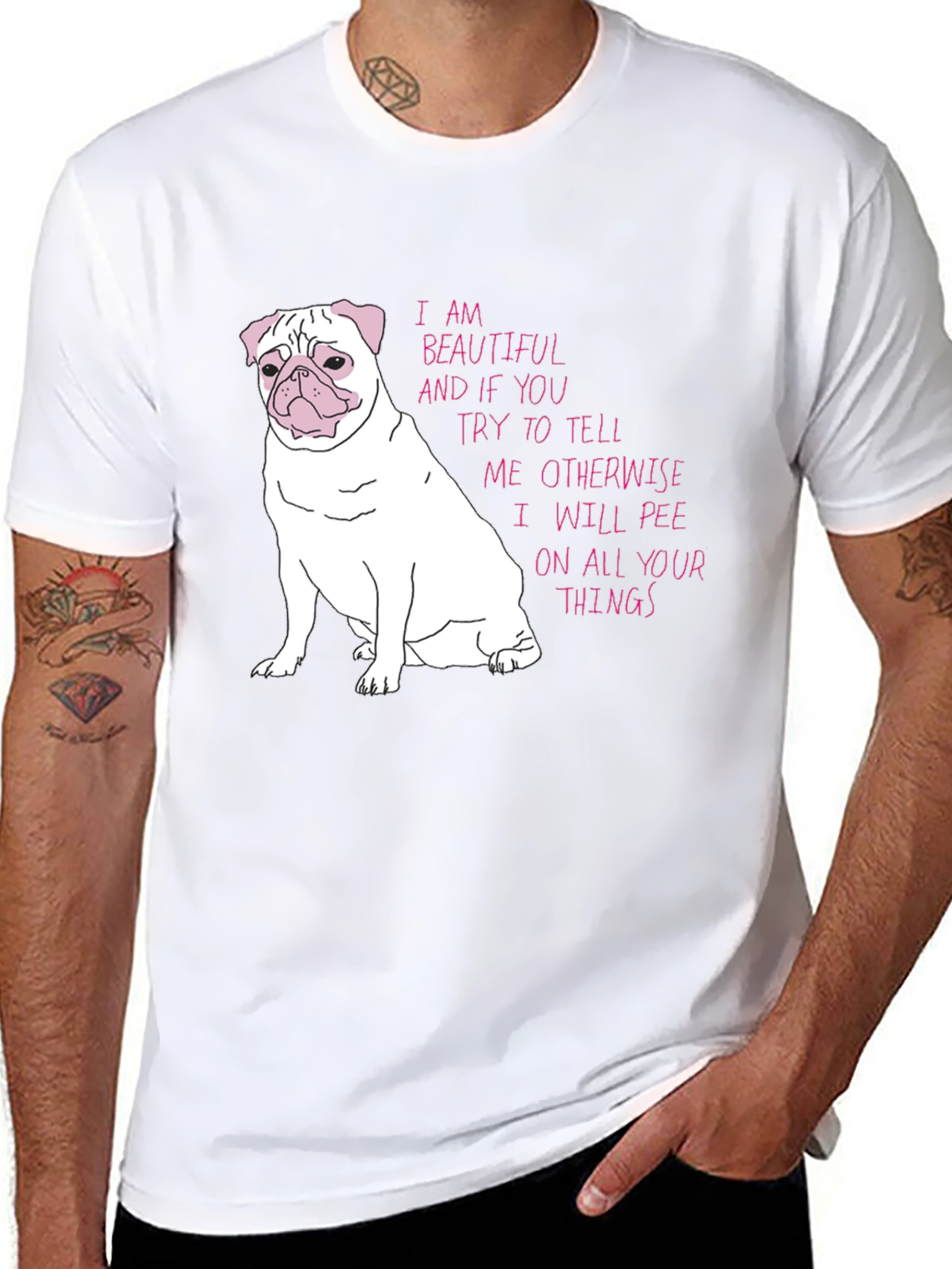 Funny Pug T-Shirt - Beautiful and Threatening!
