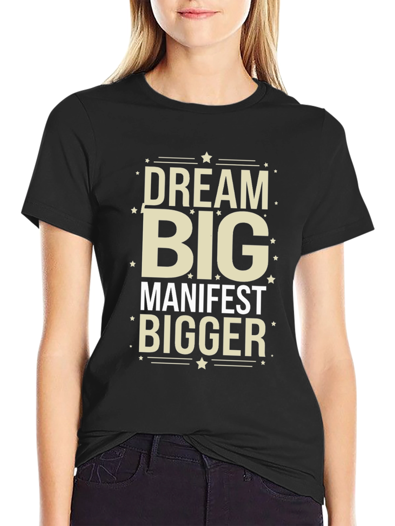 Dream Big Manifest Bigger Black Graphic Tee