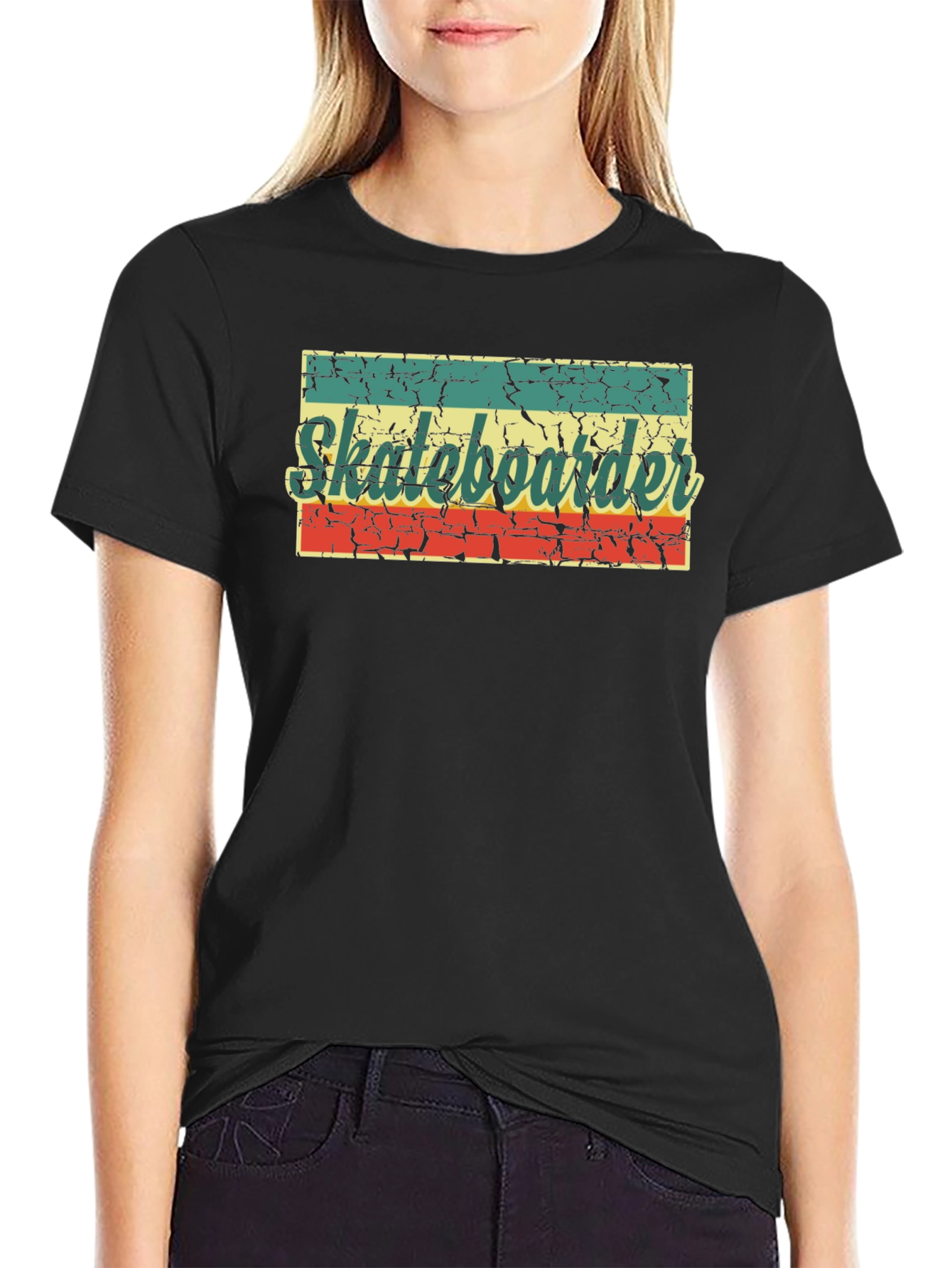 Retro Skateboarder Graphic Tee - Classic Black T-Shirt