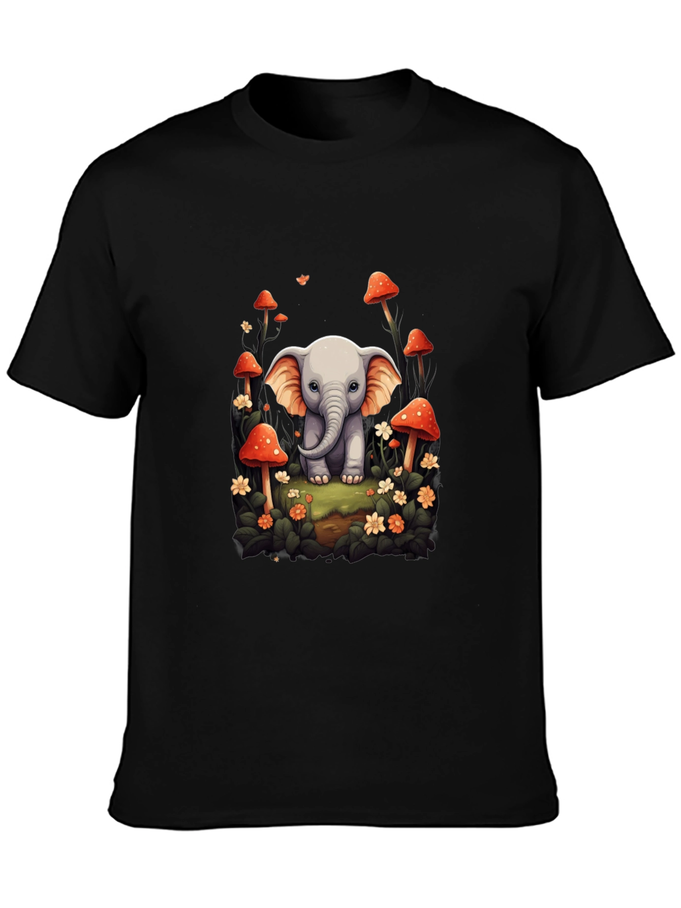 Cute Elephant in Mushroom Forest Graphic T-Shirt