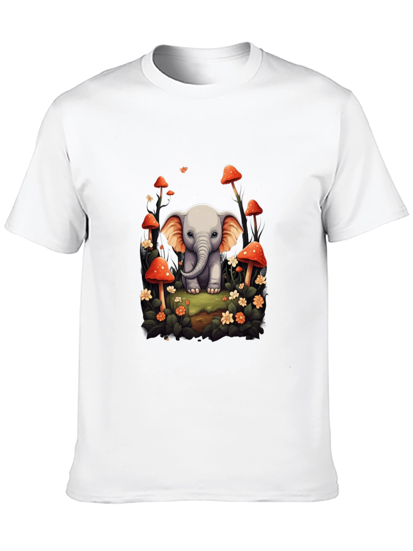 Cute Elephant in Mushroom Forest Graphic T-Shirt
