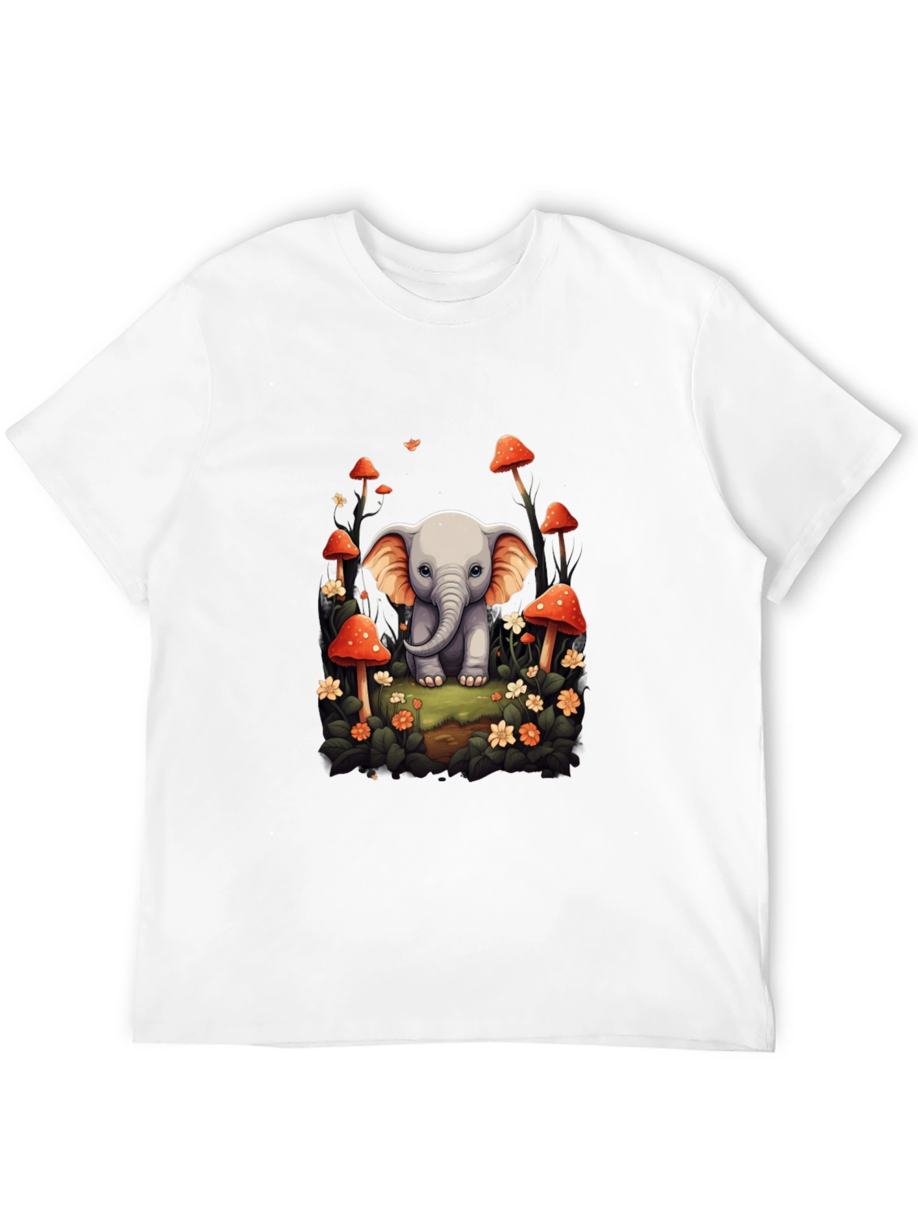 Cute Elephant in Mushroom Forest Graphic T-Shirt