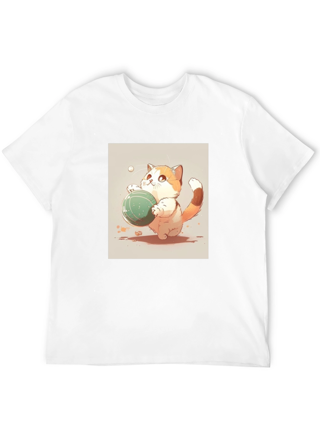 Cute Cat Playing Ball Black T-Shirt