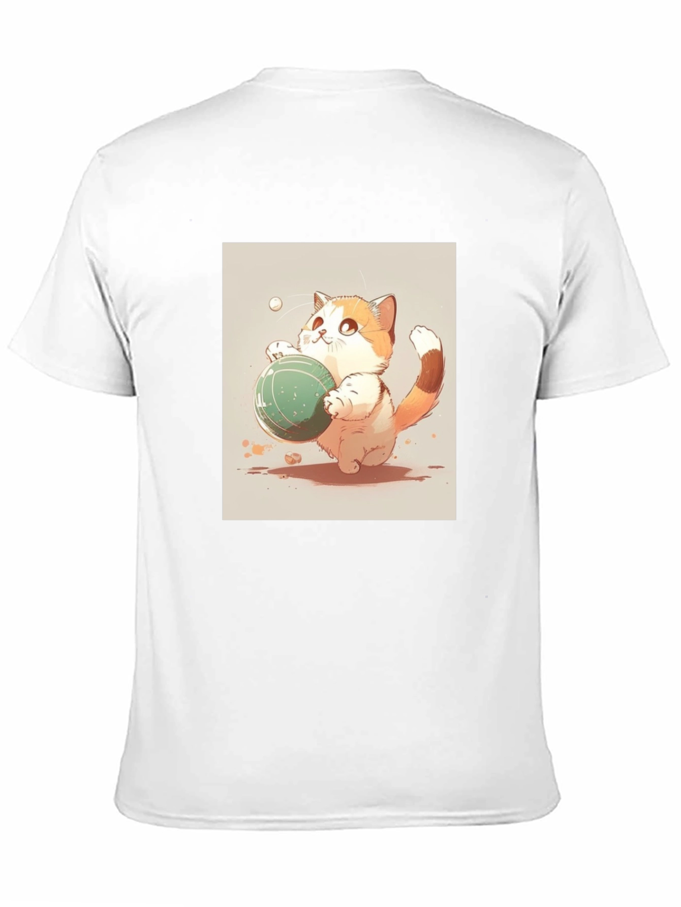 Cute Cat Playing Ball Black T-Shirt