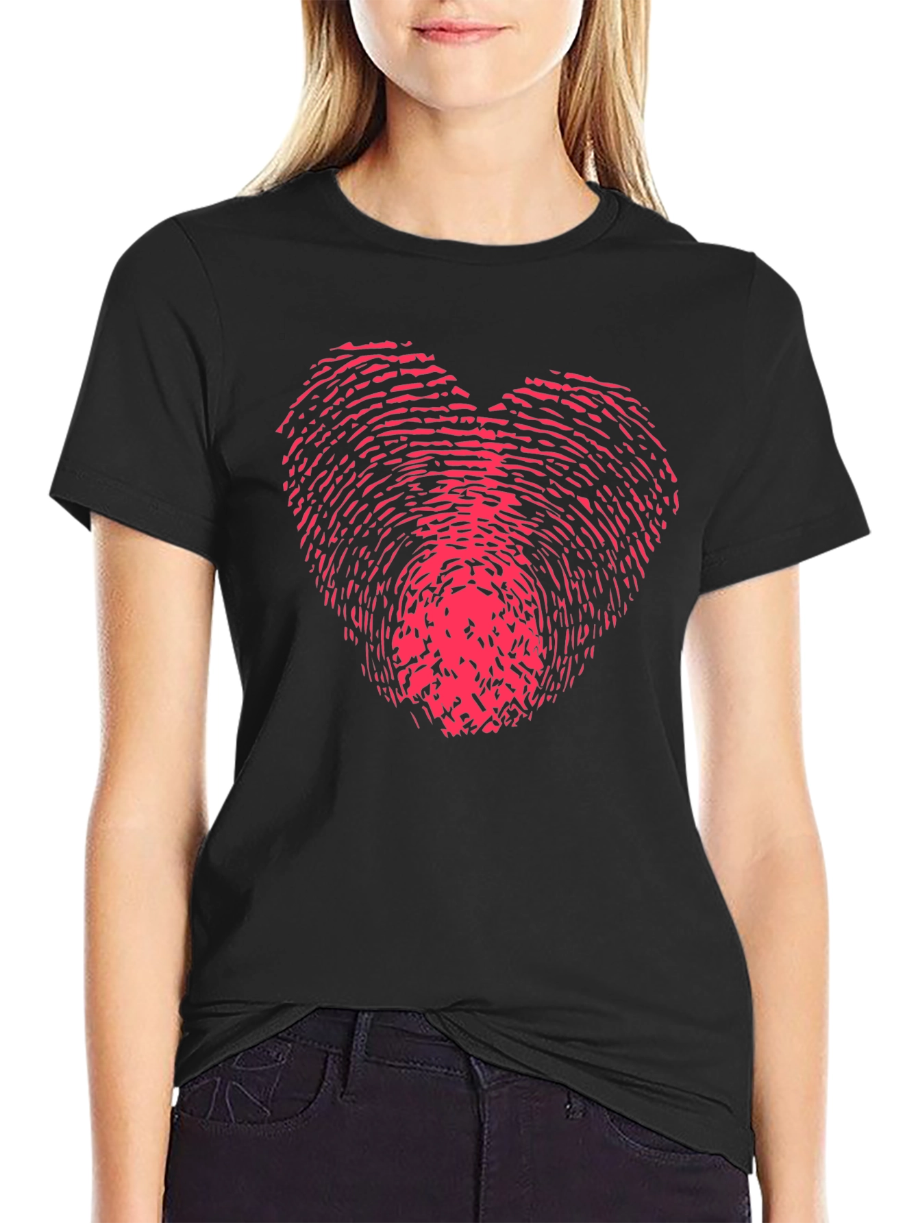 Fingerprint Heart Graphic Tee - Black