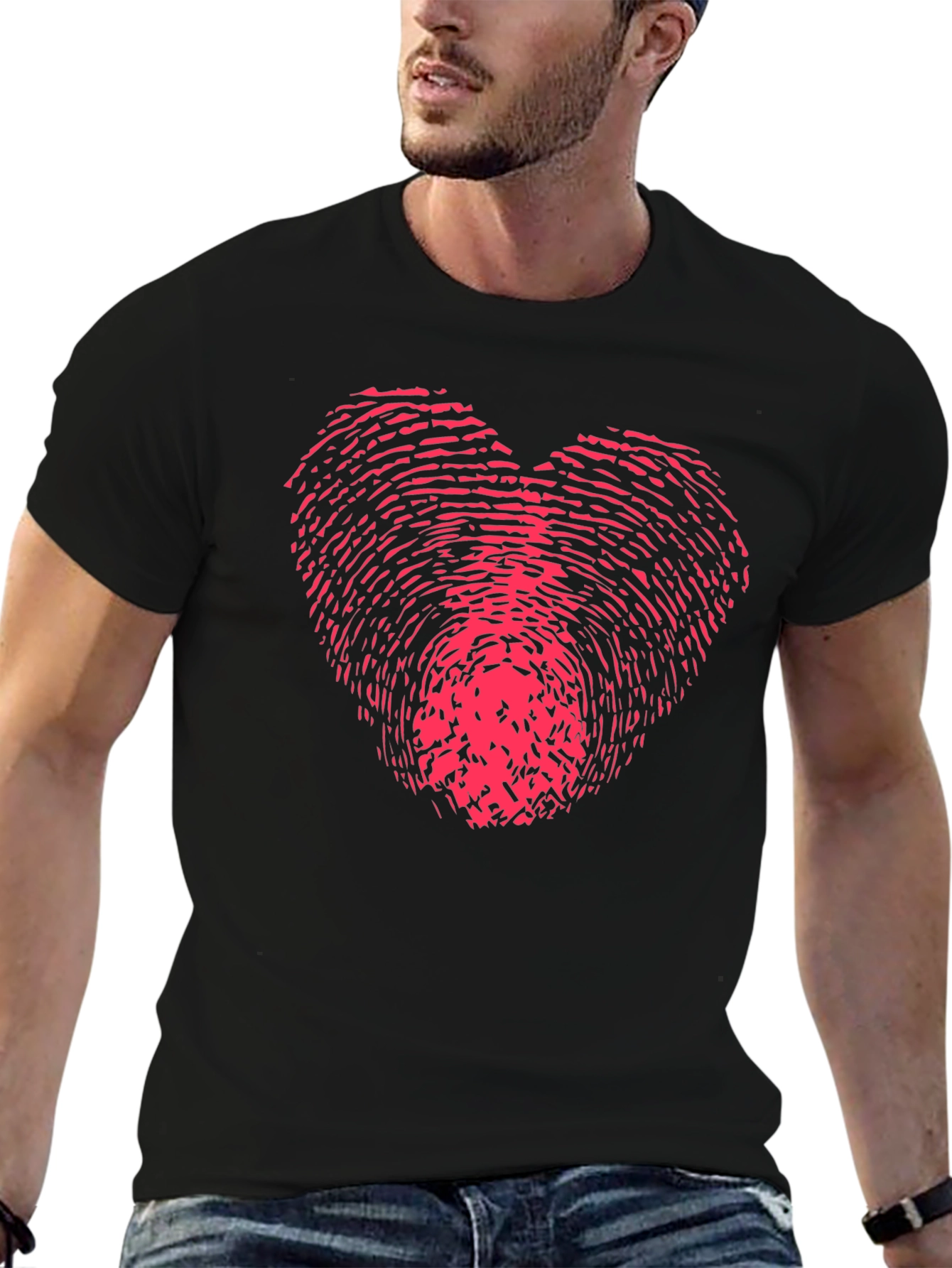 Fingerprint Heart Graphic Tee - Black