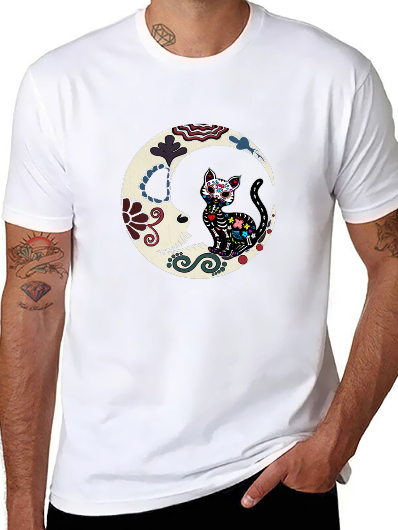 Sugar Skull Cat Moon Graphic Tee