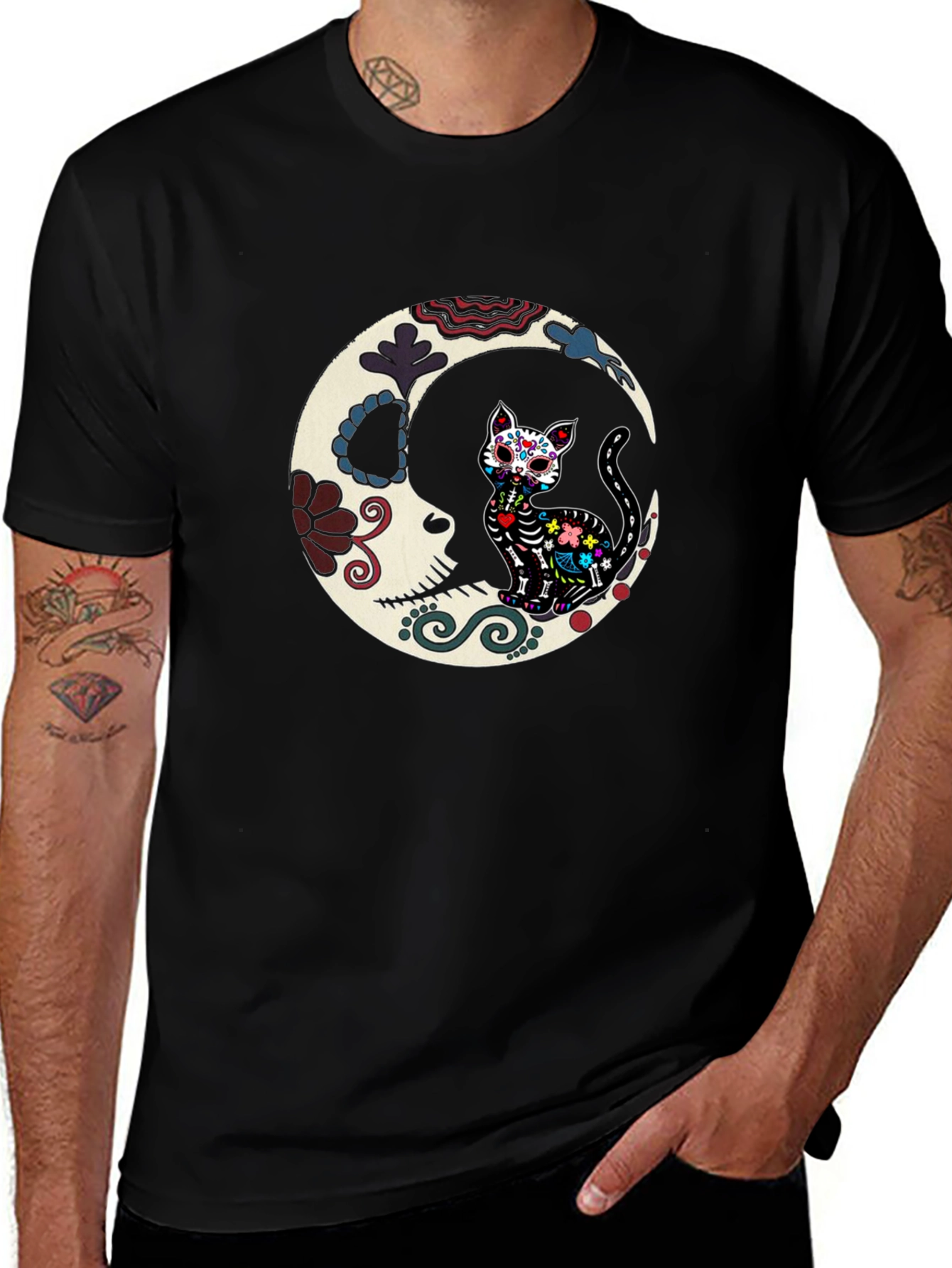 Sugar Skull Cat Moon Graphic Tee