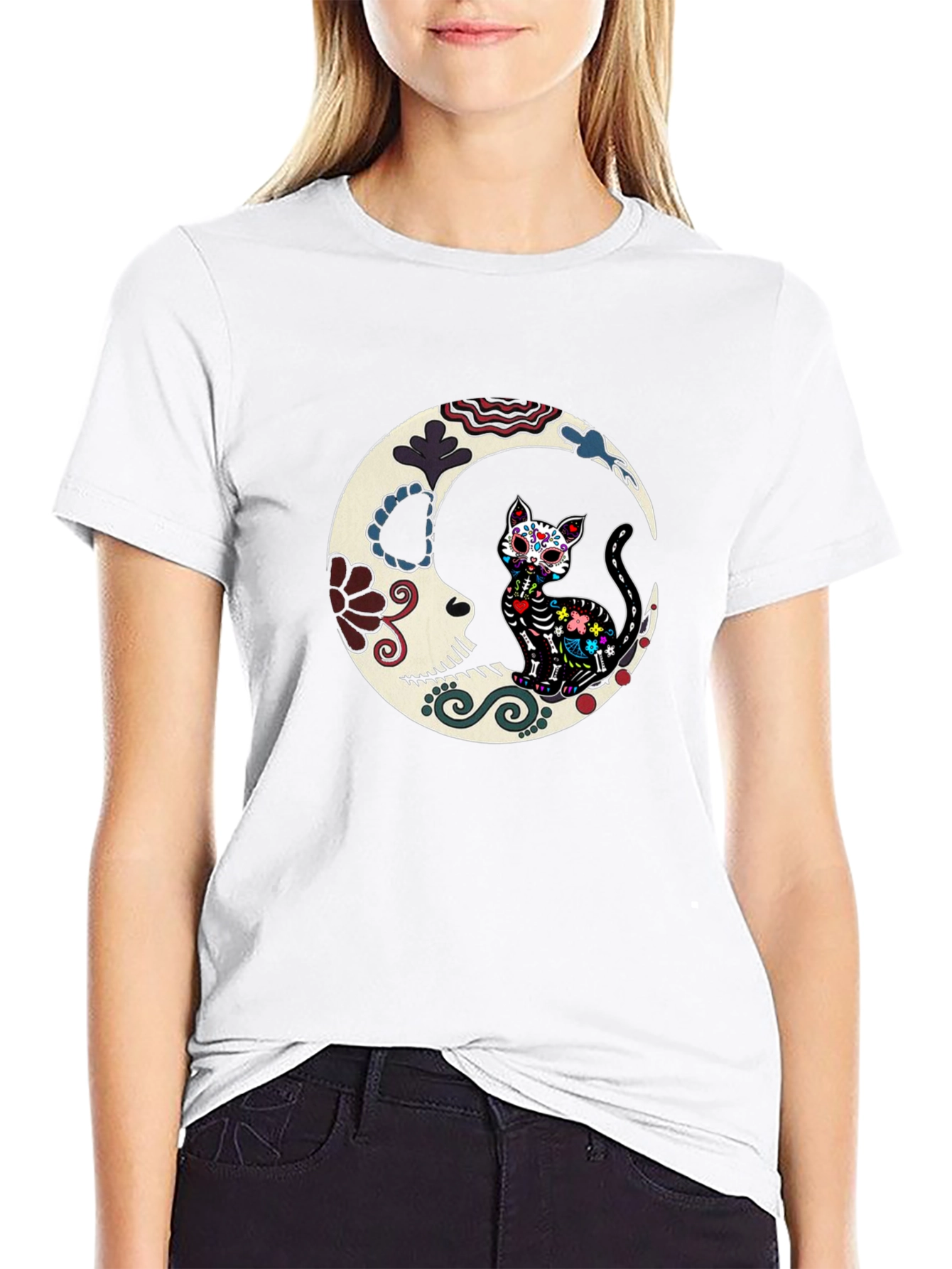 Sugar Skull Cat Moon Graphic Tee