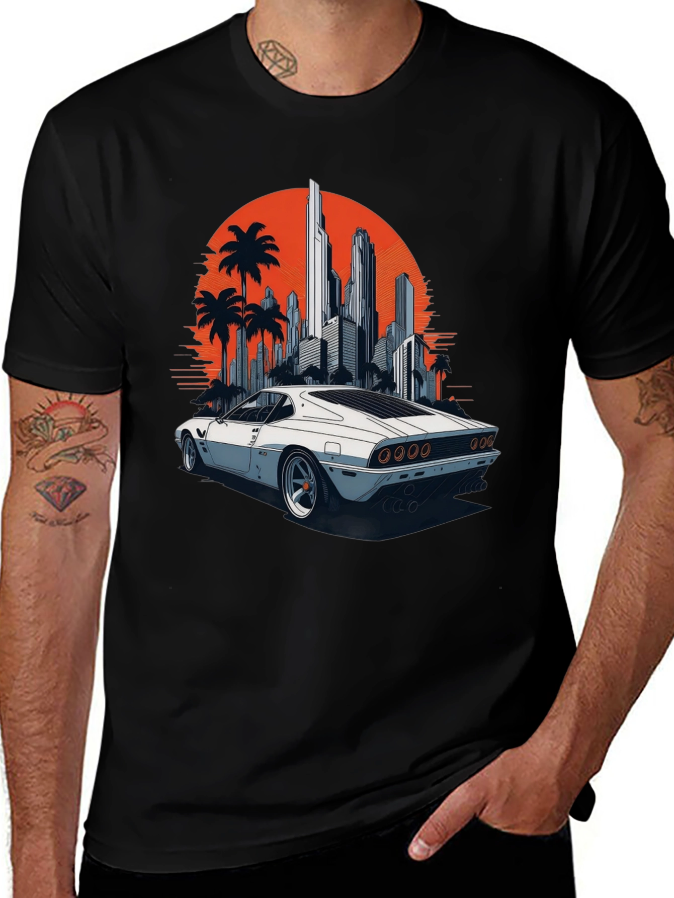 Retro Car Cityscape T-Shirt - Cool Graphic Tee