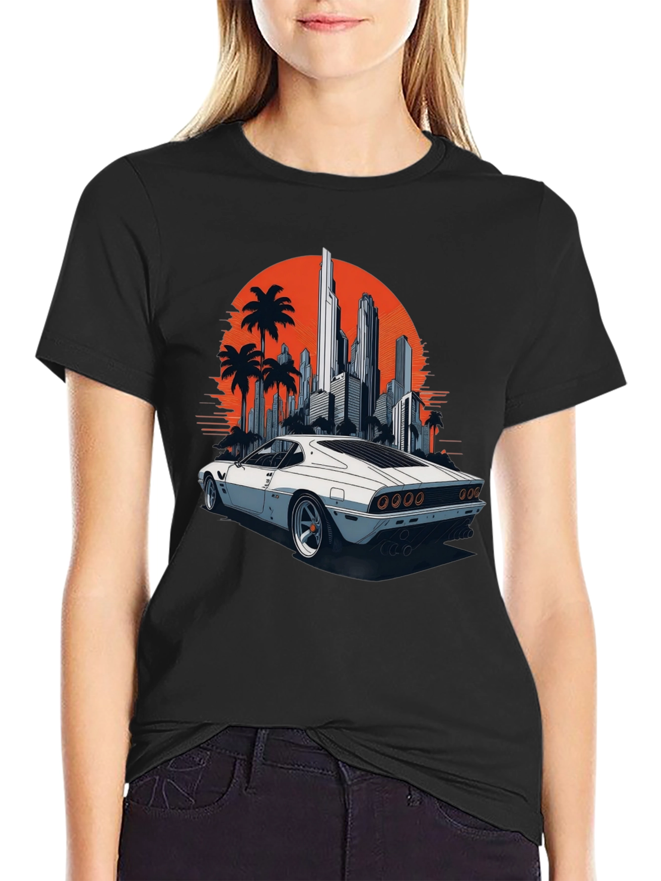 Retro Car Cityscape T-Shirt - Cool Graphic Tee