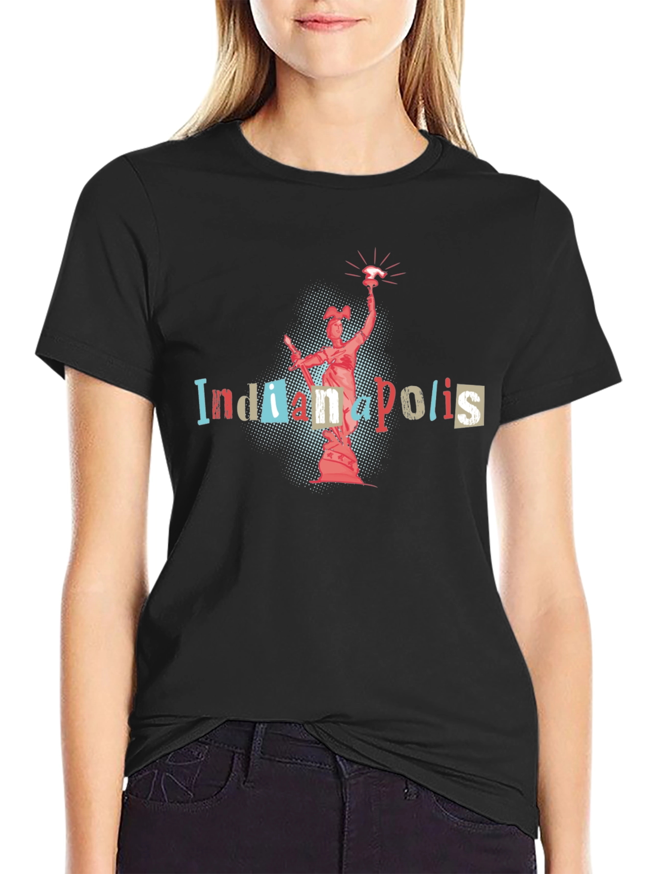 Indianapolis T-Shirt Statue Black Cotton Tee