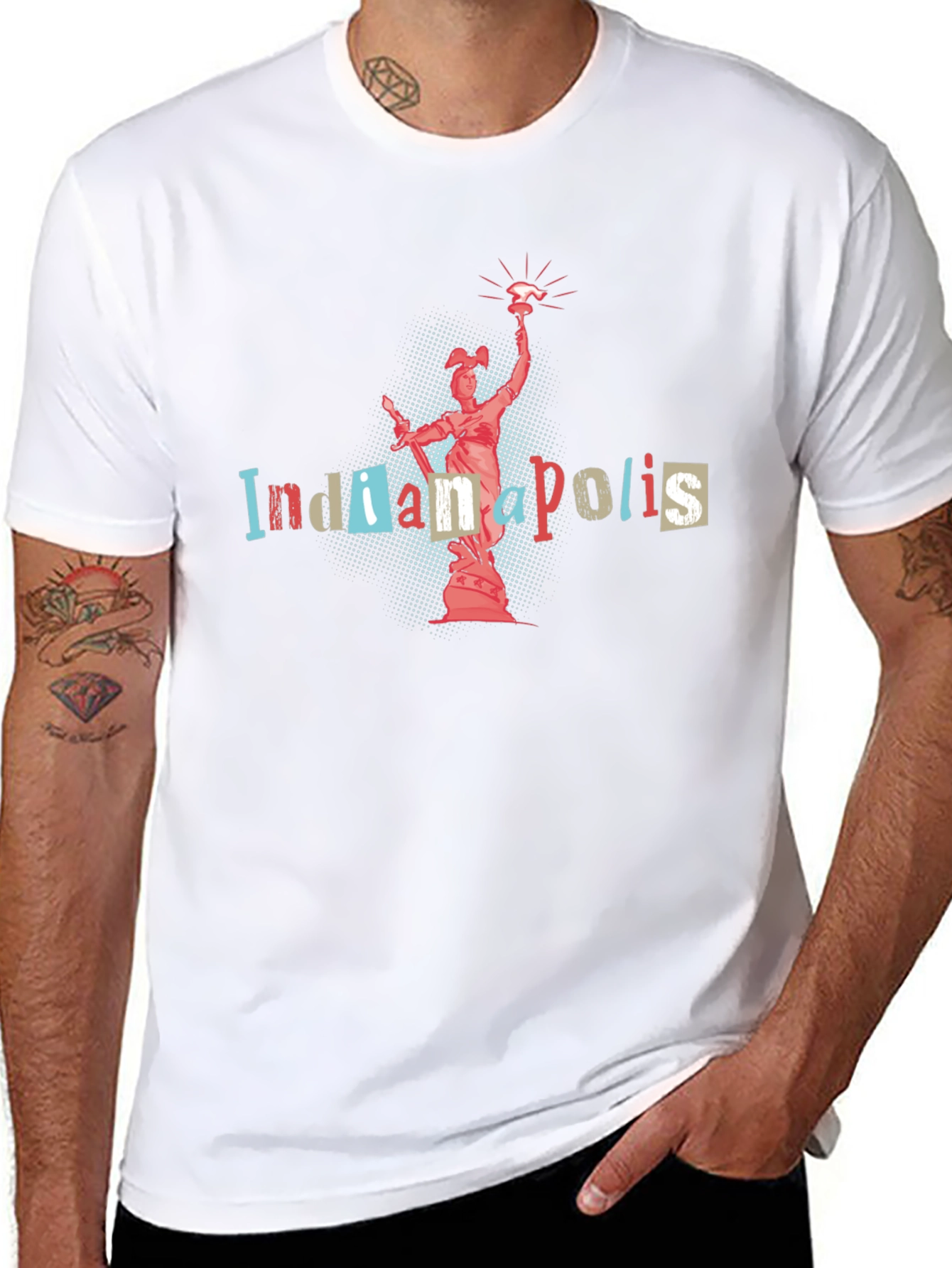 Indianapolis T-Shirt Statue Black Cotton Tee