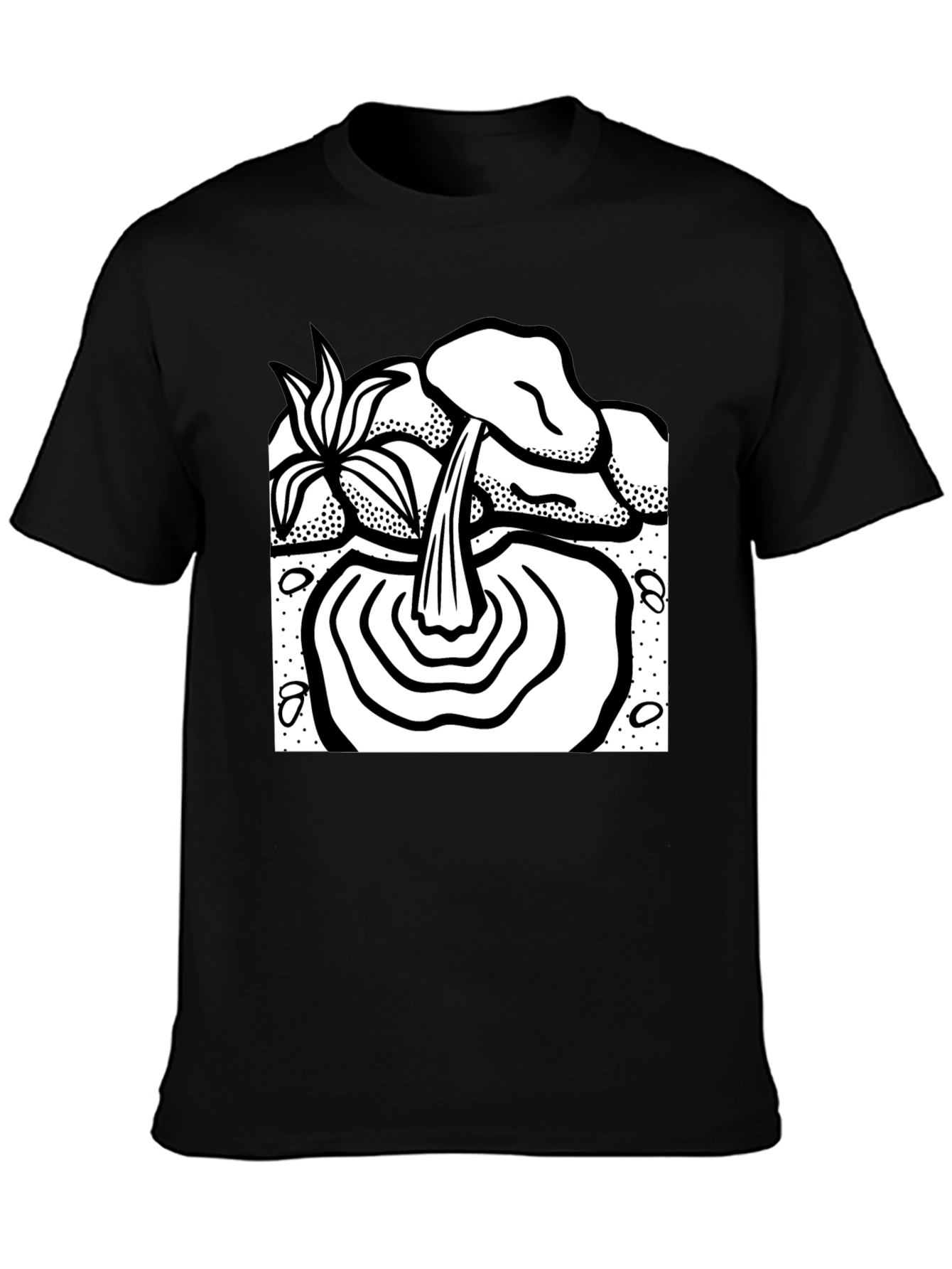 Black T-Shirt with Artistic Waterfall Design