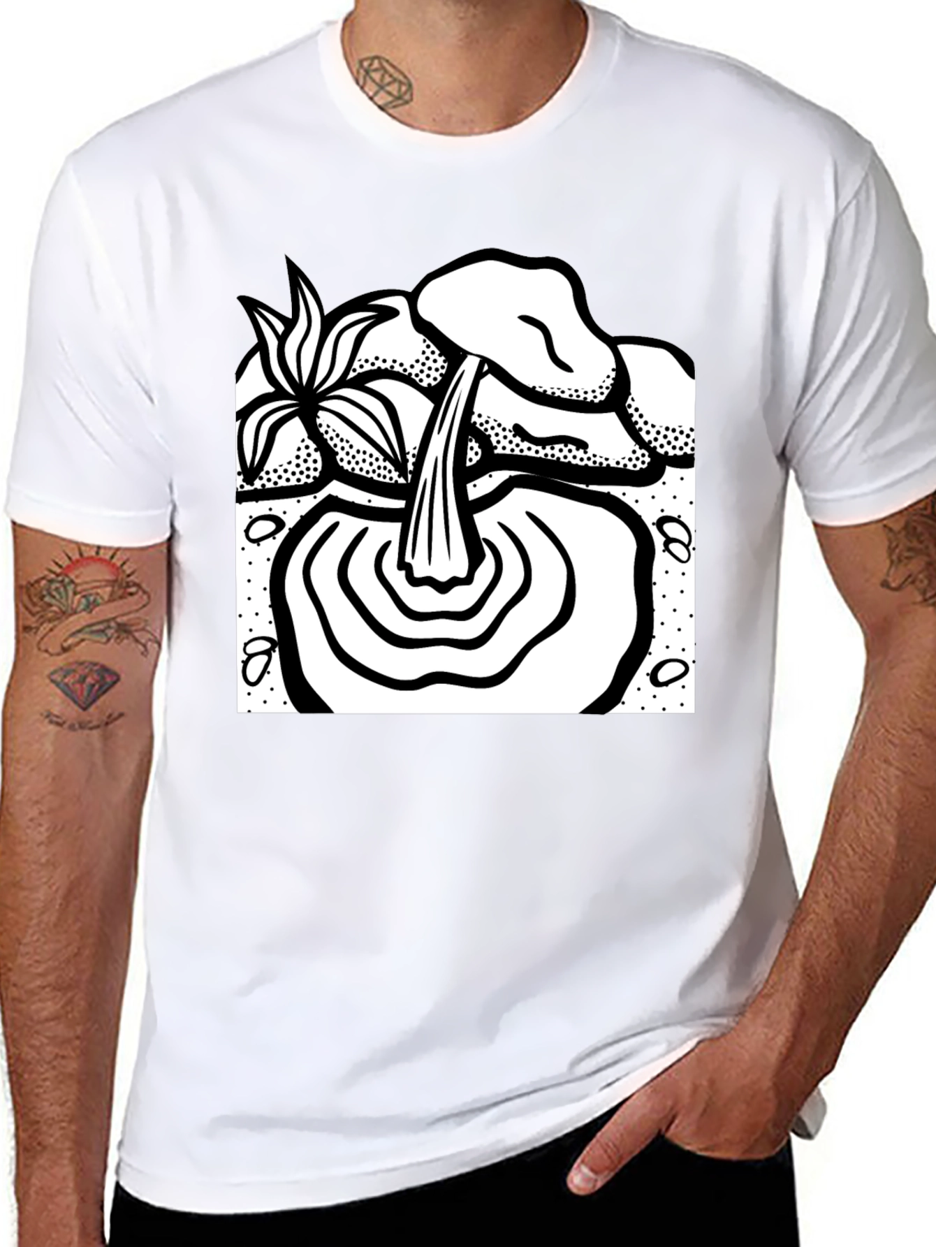 Black T-Shirt with Artistic Waterfall Design