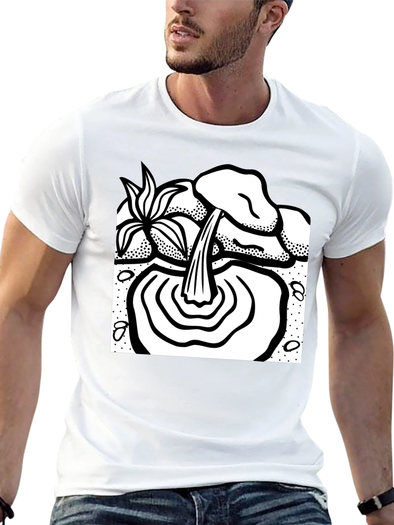 Black T-Shirt with Artistic Waterfall Design