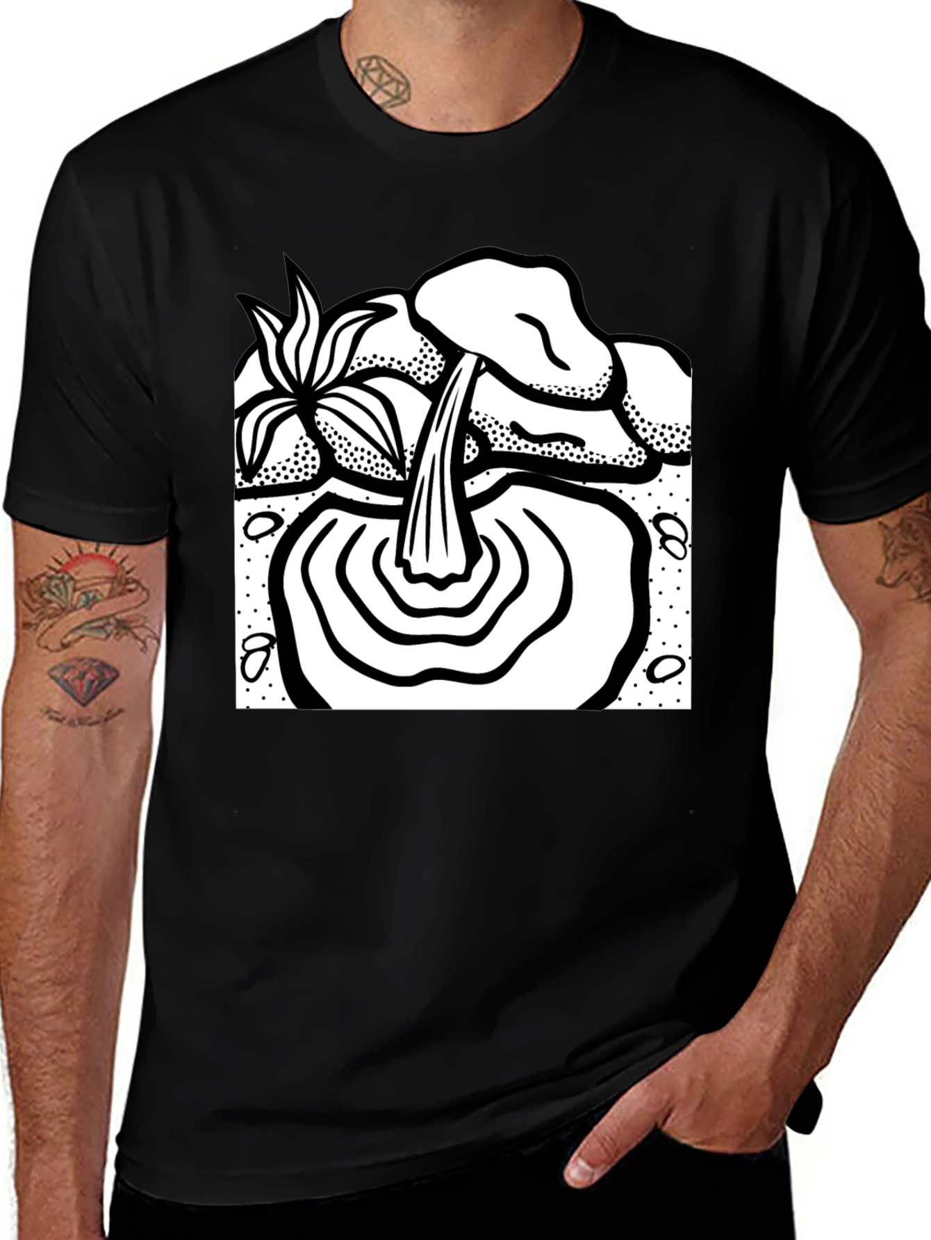 Black T-Shirt with Artistic Waterfall Design