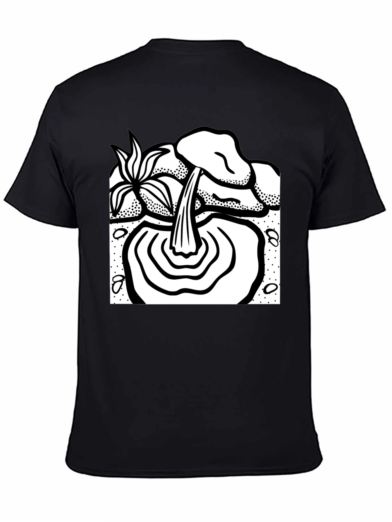 Black T-Shirt with Artistic Waterfall Design
