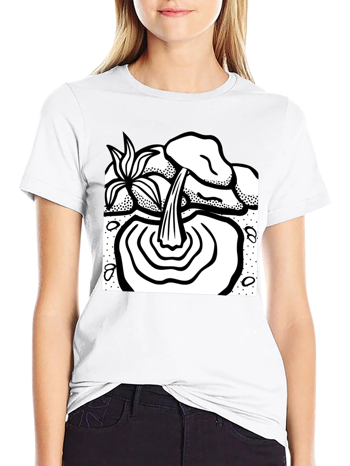 Black T-Shirt with Artistic Waterfall Design