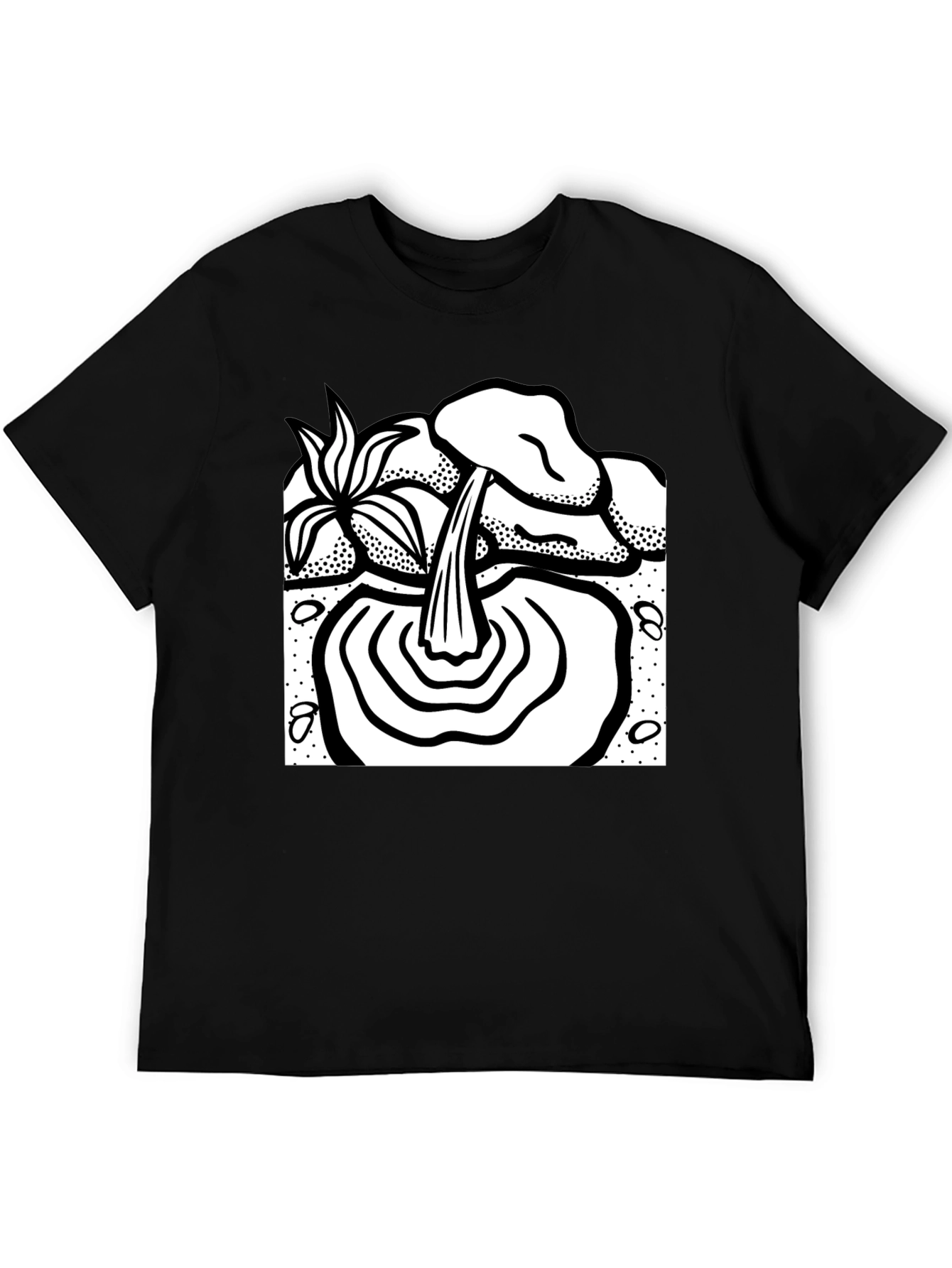 Black T-Shirt with Artistic Waterfall Design