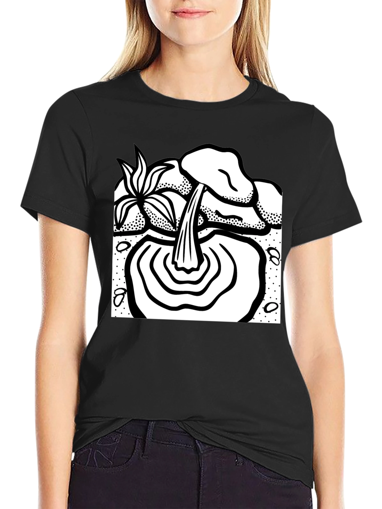 Black T-Shirt with Artistic Waterfall Design