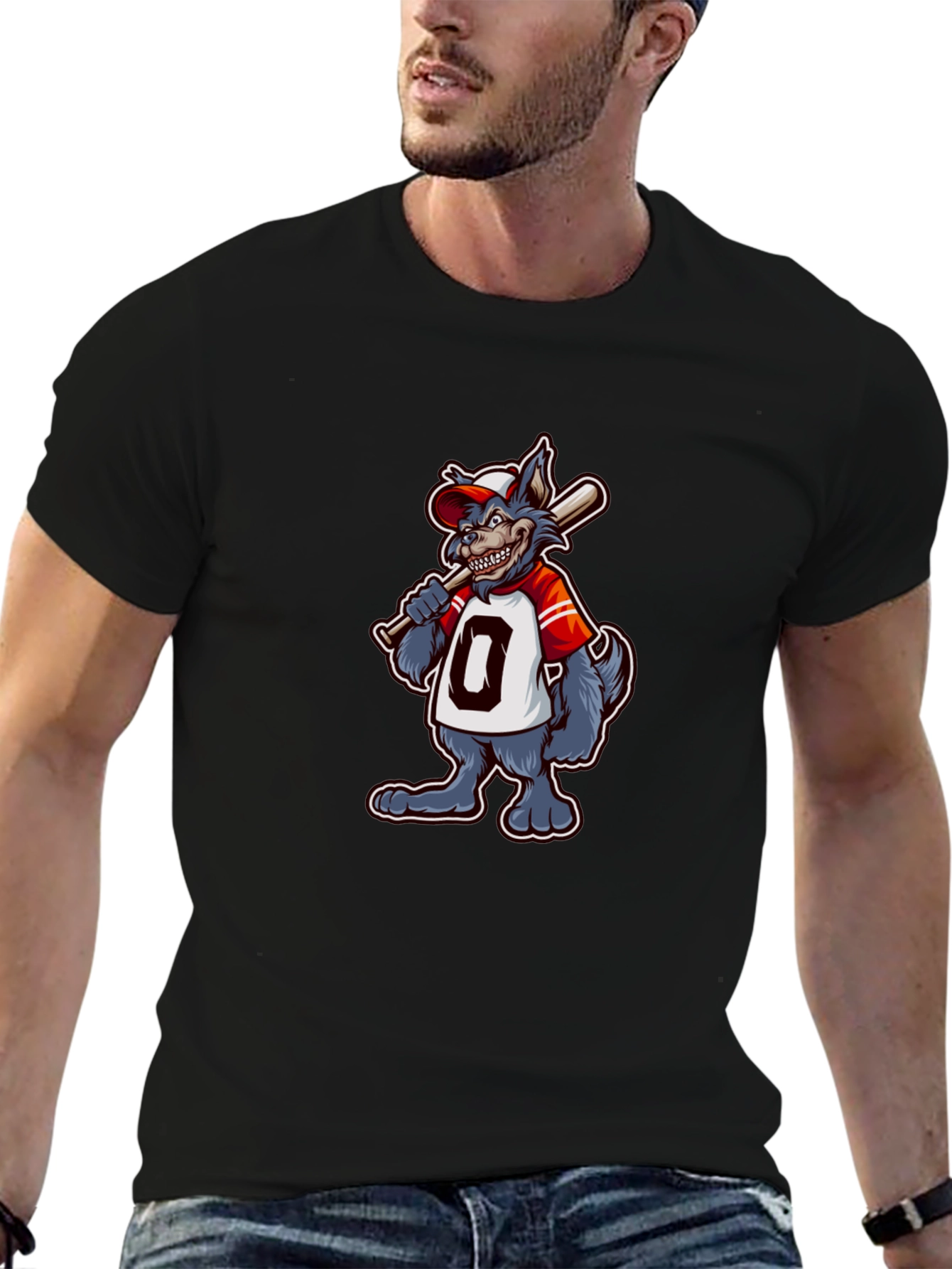 Baseball Wolf Graphic T-Shirt