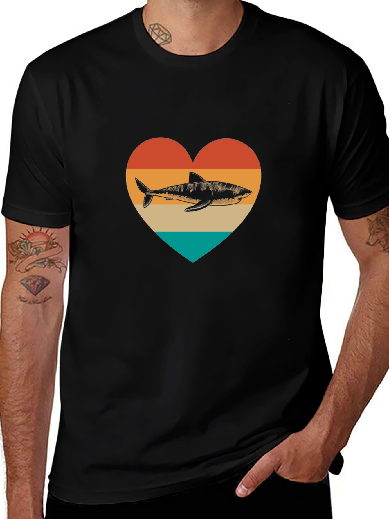 Shark Heart Graphic Tee - Black Cotton Blend