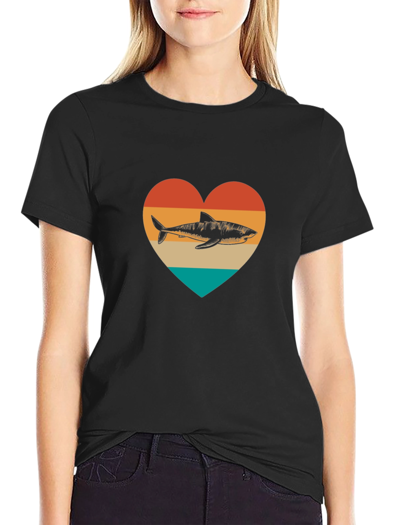 Shark Heart Graphic Tee - Black Cotton Blend