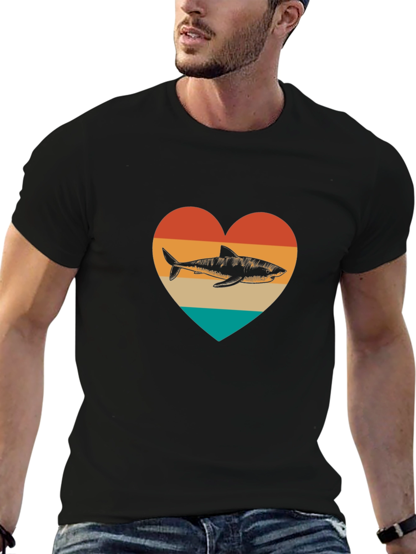 Shark Heart Graphic Tee - Black Cotton Blend