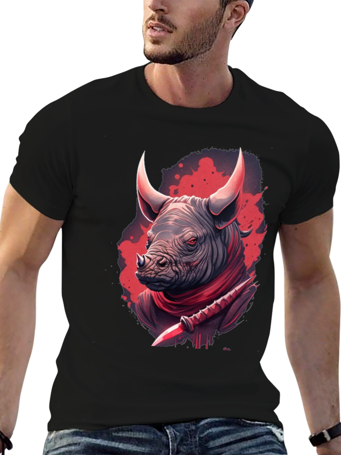 Rhinoceros Warrior Graphic Tee - Black