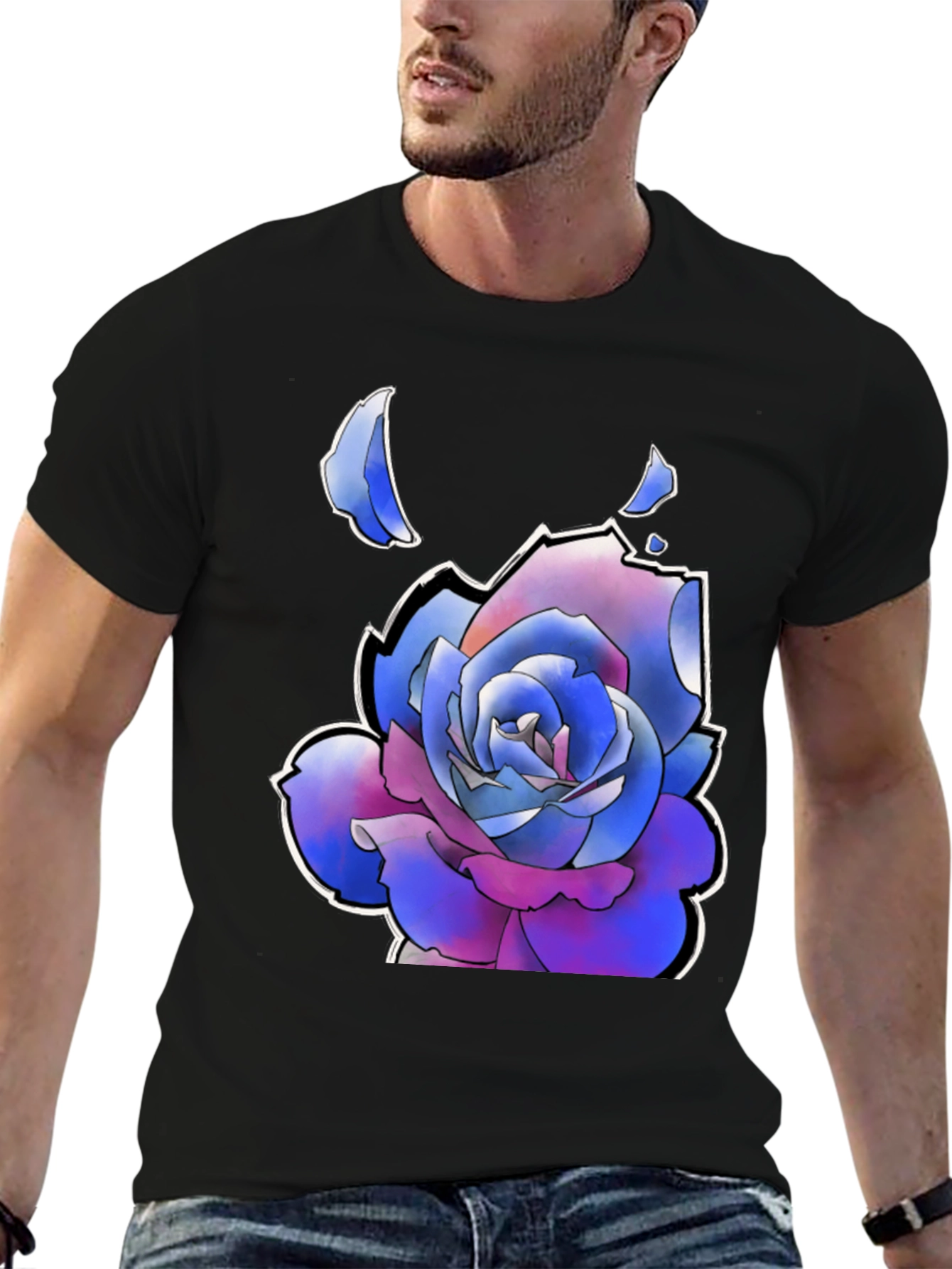 Rose Graphic T-Shirt - Black Casual Tee