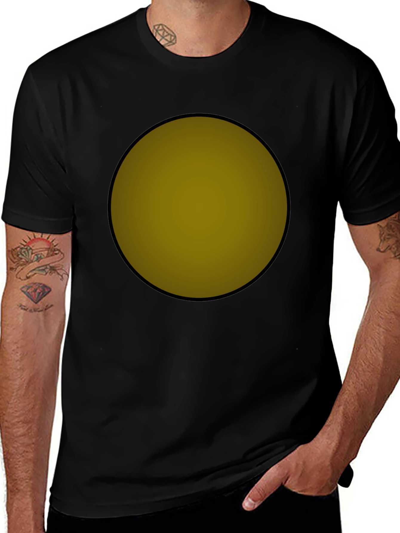 Black T-Shirt with Golden Circle Graphic