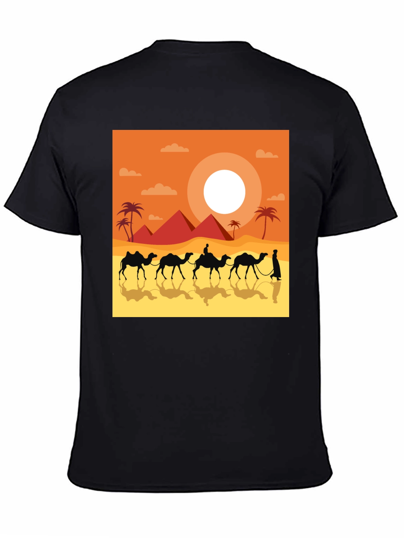 Desert Caravan Graphic Tee - Egyptian Pyramid Scene