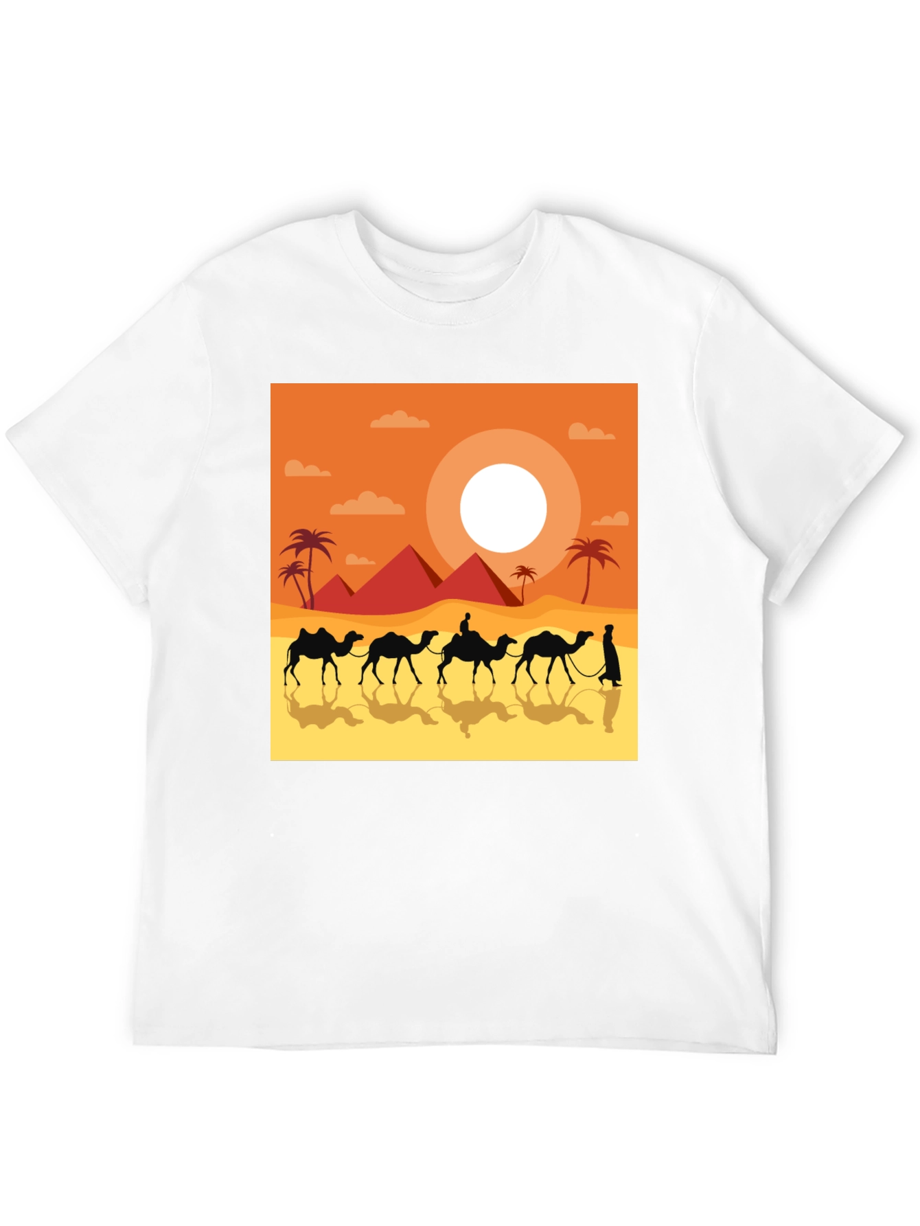 Desert Caravan Graphic Tee - Egyptian Pyramid Scene