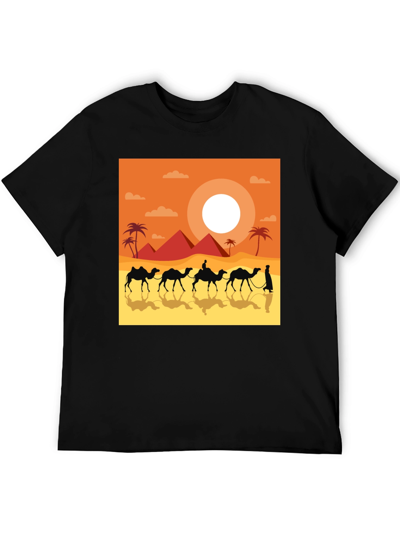 Desert Caravan Graphic Tee - Egyptian Pyramid Scene