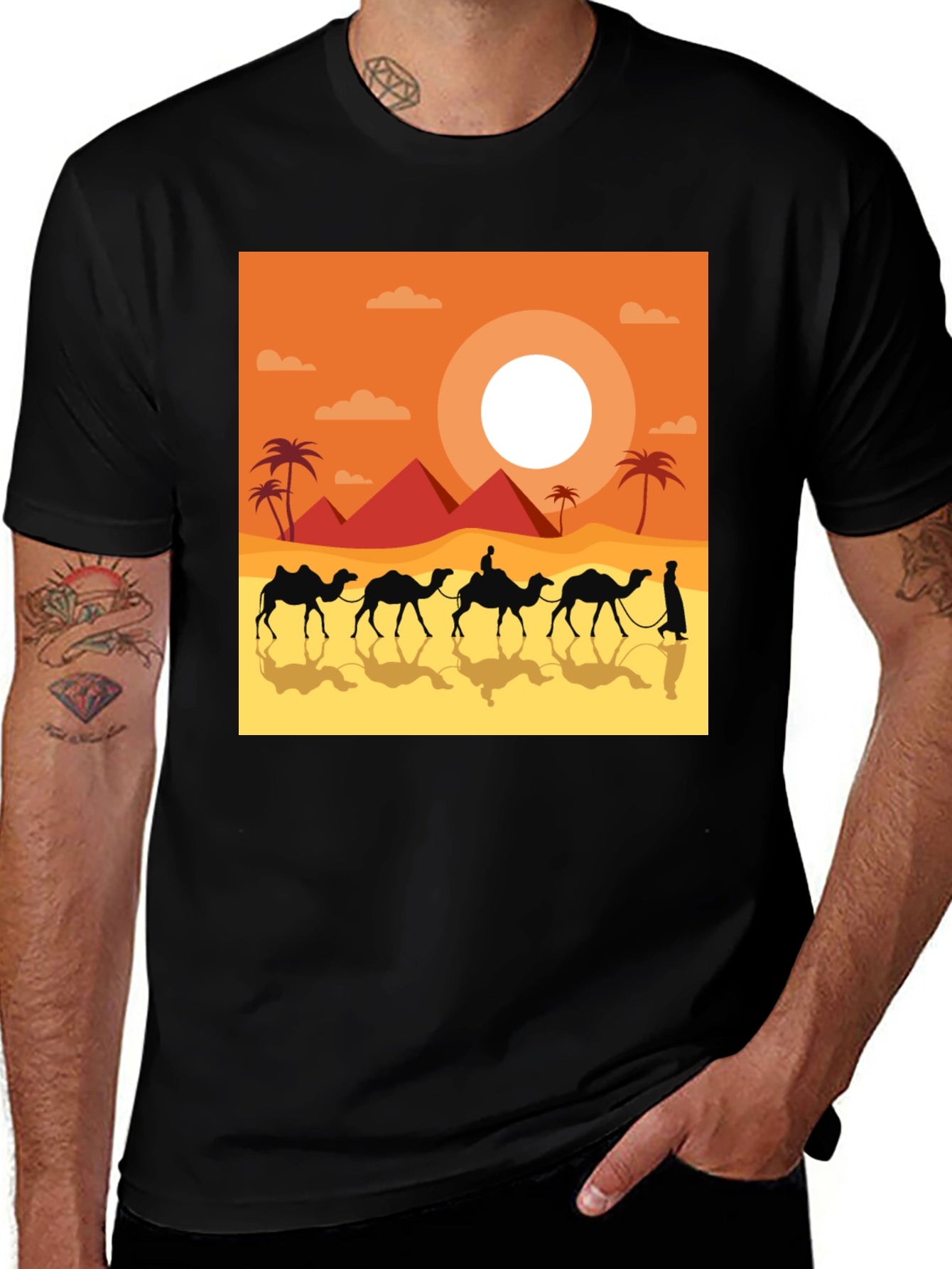 Desert Caravan Graphic Tee - Egyptian Pyramid Scene