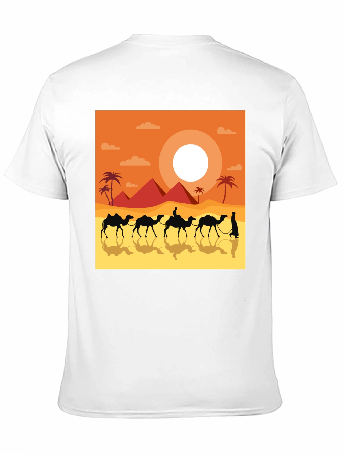 Desert Caravan Graphic Tee - Egyptian Pyramid Scene