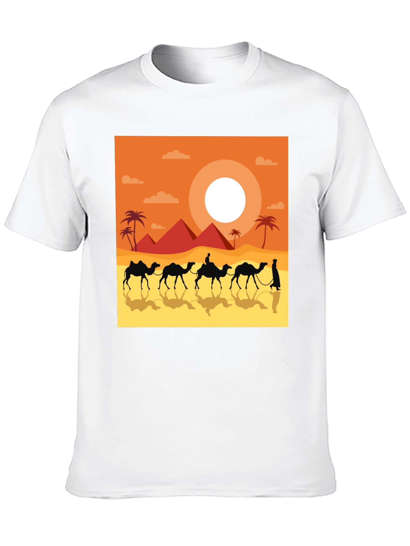 Desert Caravan Graphic Tee - Egyptian Pyramid Scene