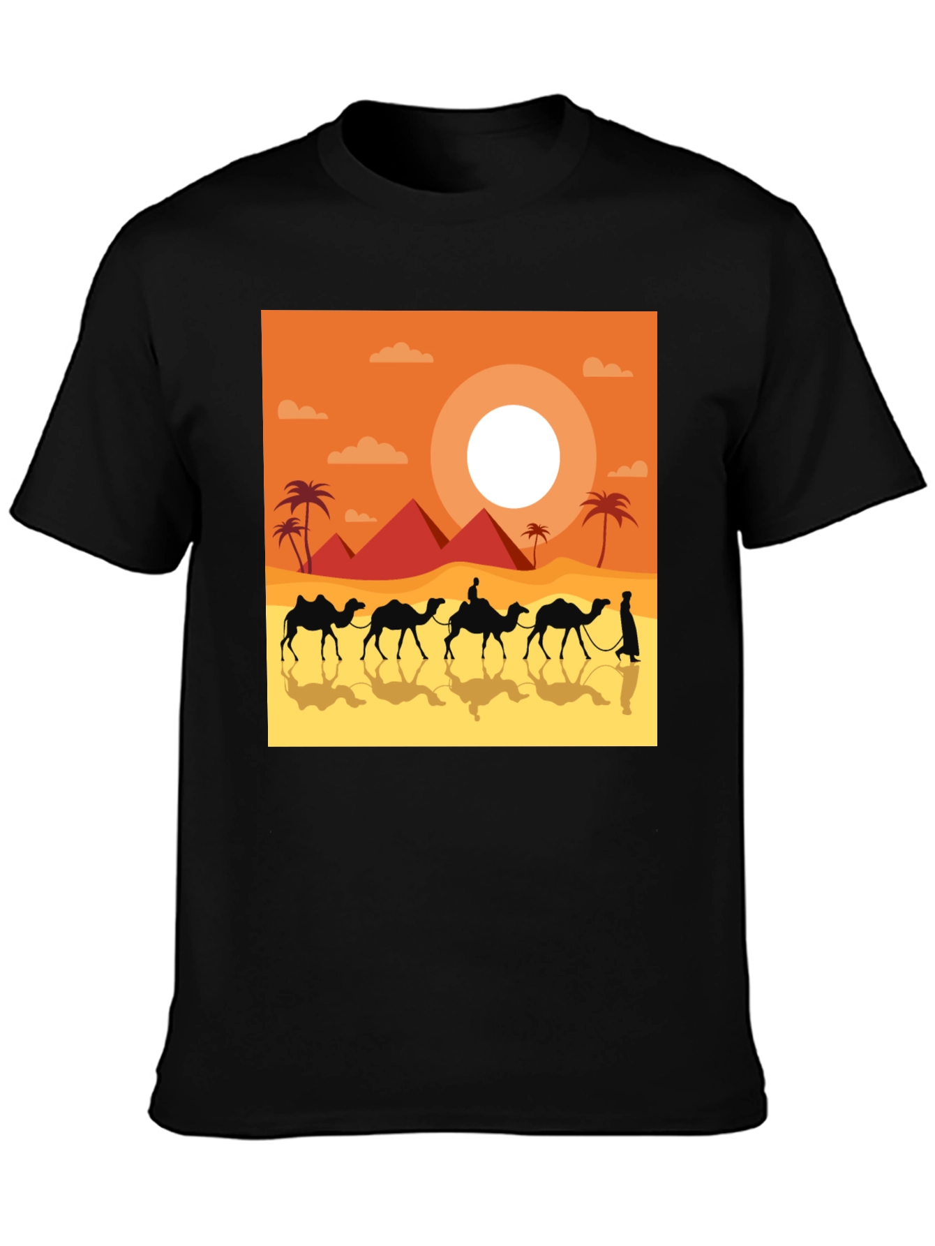 Desert Caravan Graphic Tee - Egyptian Pyramid Scene