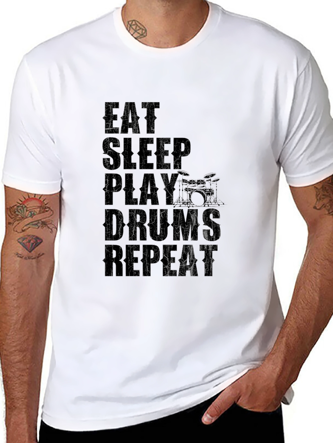 Eat Sleep Play Drums Repeat Black Graphic T-Shirt