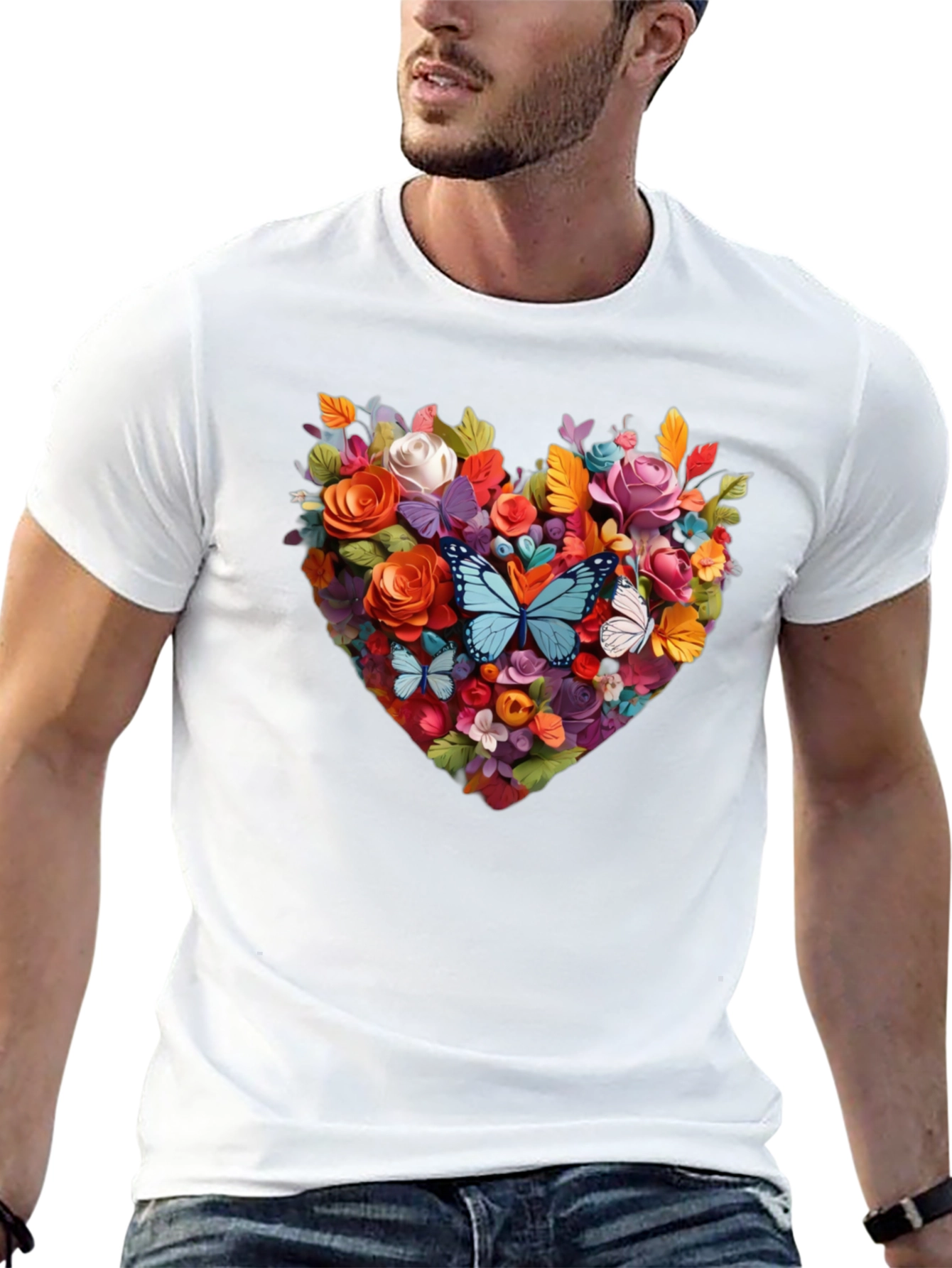 Floral Heart Butterfly Graphic T-Shirt
