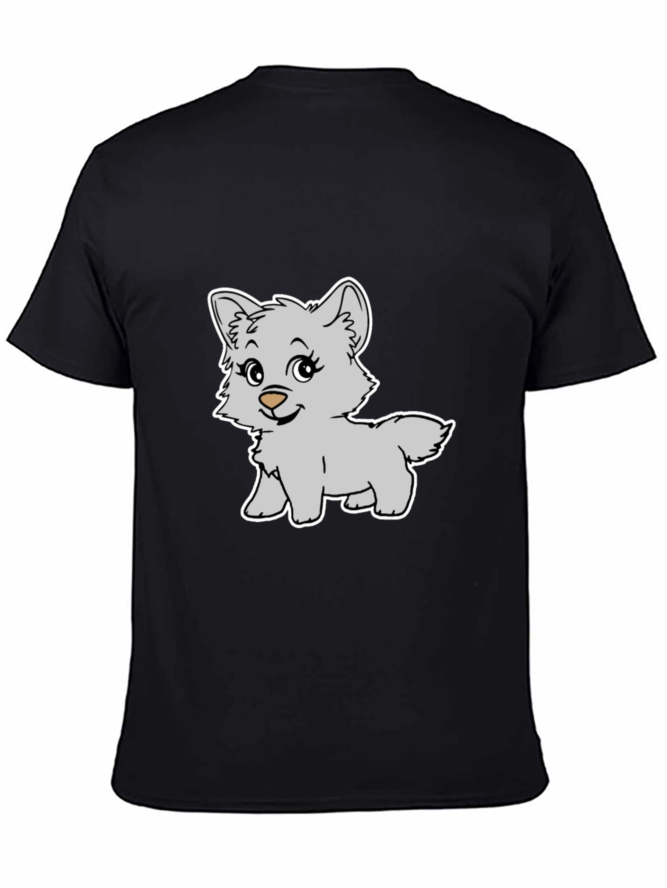 Cute Cartoon Wolf Graphic Black T-Shirt