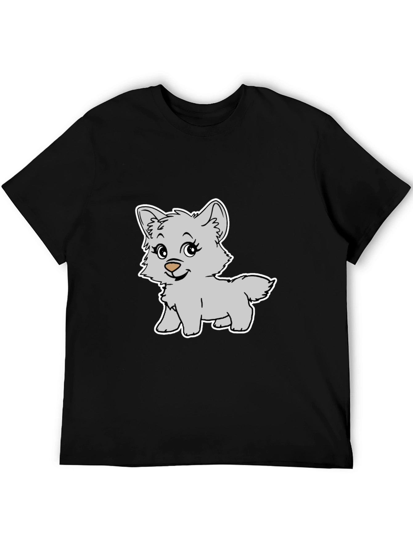 Cute Cartoon Wolf Graphic Black T-Shirt