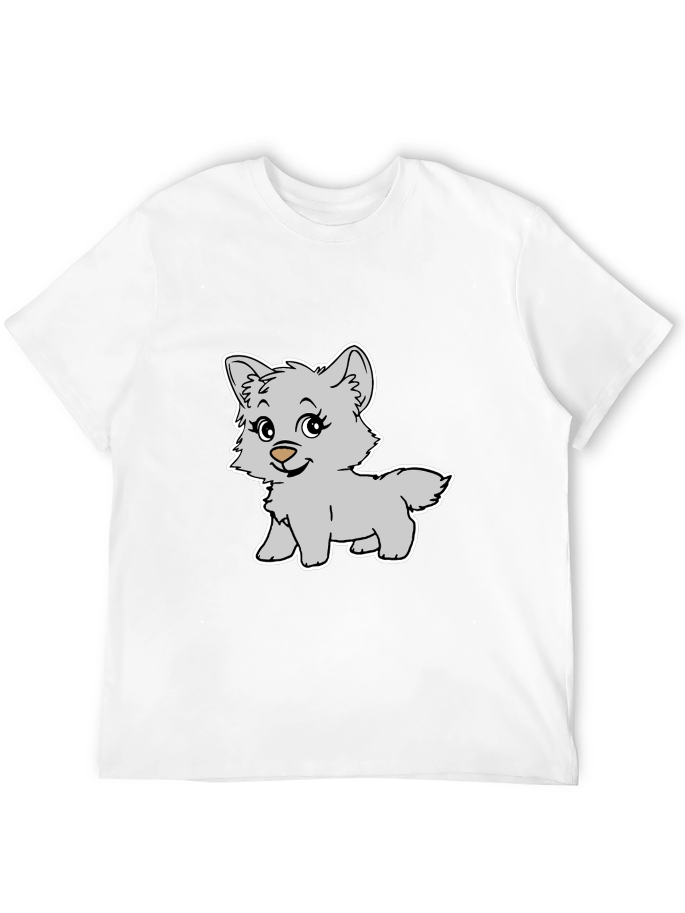 Cute Cartoon Wolf Graphic Black T-Shirt