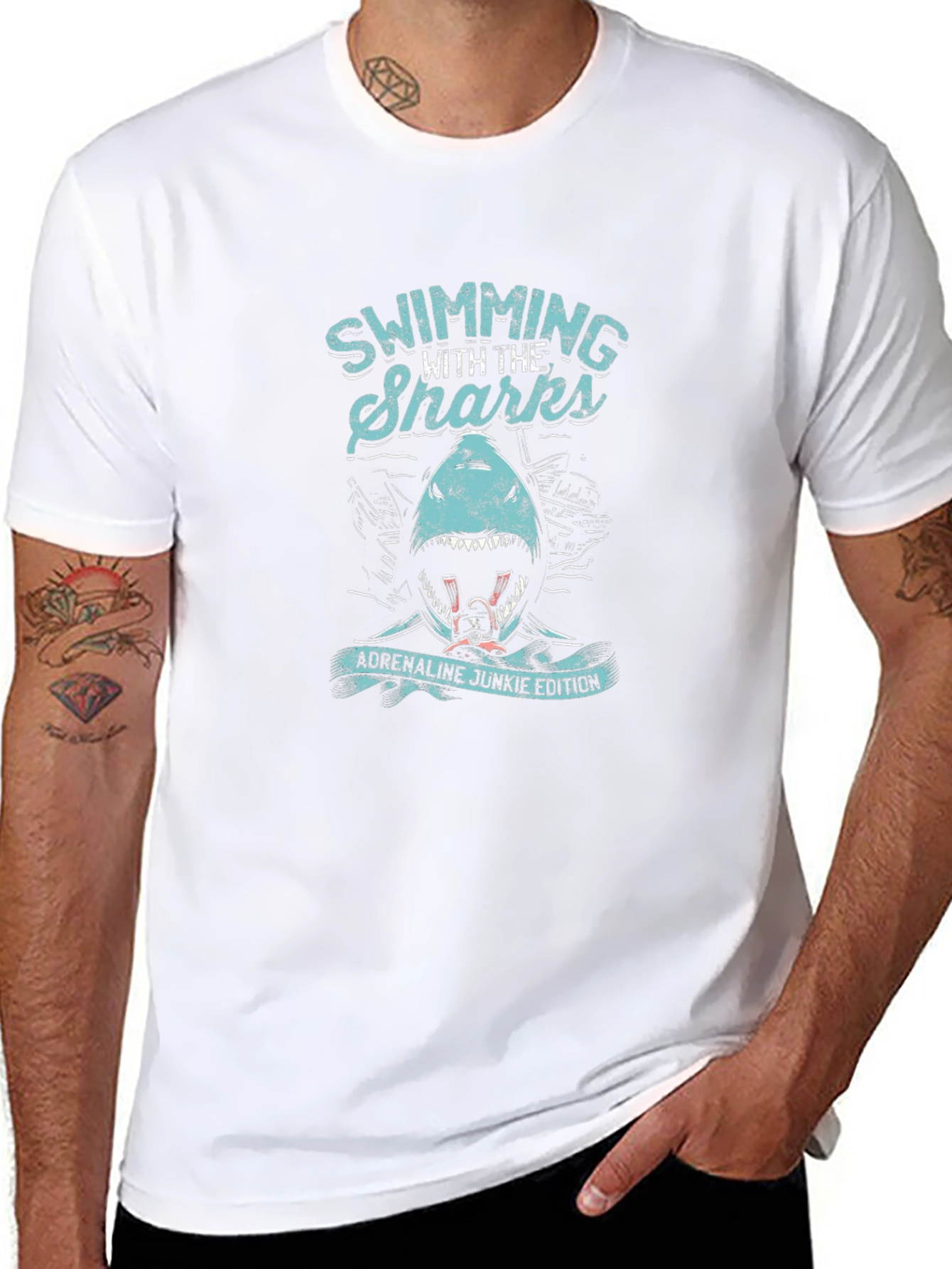 Swimming with Sharks T-Shirt - Adrenaline Junkie Edition